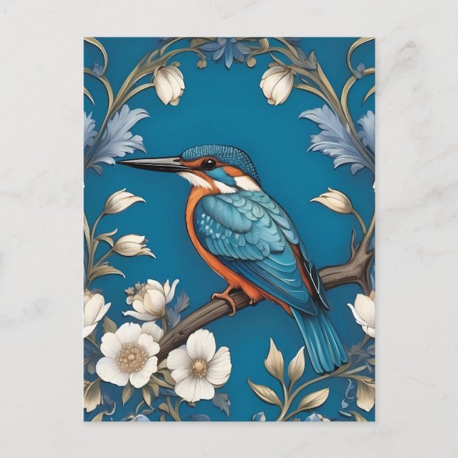 Elegant Türkis Kingfisher Bird Floral Postkarte (Vorderseite)