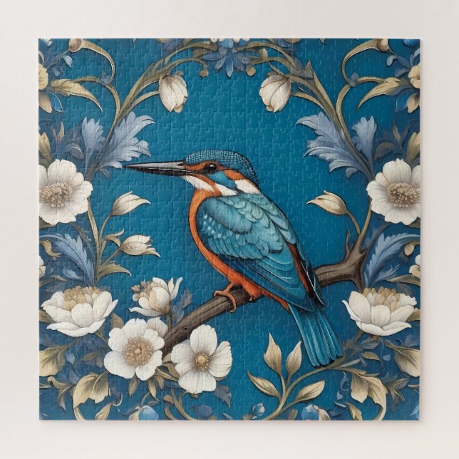 Elegant Türkis Kingfisher Bird Floral Puzzle (Vertikal)
