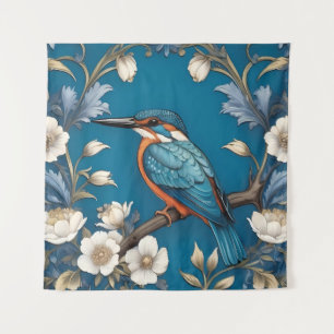 Elegant Türkis Kingfisher Bird Floral Wandteppich