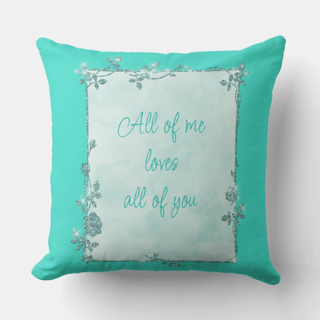 Elegant Türkis Sparkle Frame Valentine Kissen (Vorderseite)