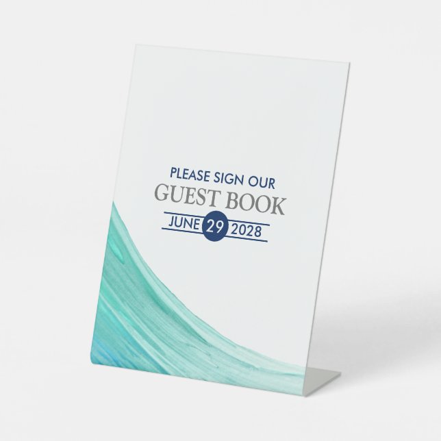 Elegant türkise Tides Beach Wedding Sockelschild (Vorderseite)