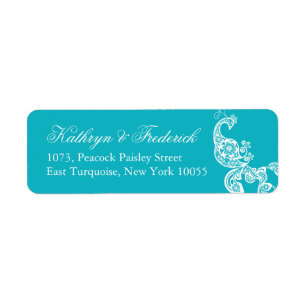 Elegant Türkquoise Paisley Peacock Address Labels