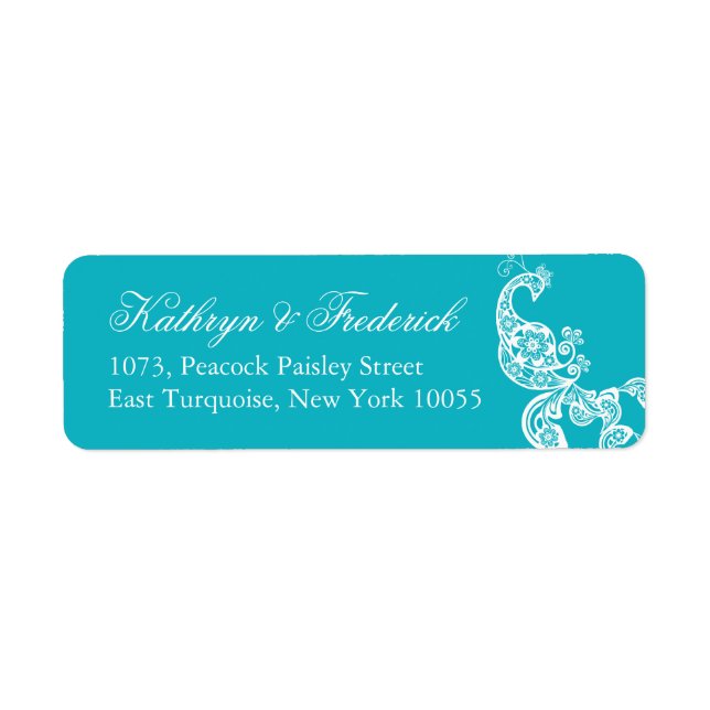 Elegant Türkquoise Paisley Peacock Address Labels (Vorne)