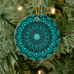 Elegant Turquoise Mandala Keramik Ornament