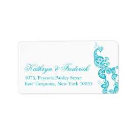 Elegant Turquoise Paisley Peacock Wedding Address Adressaufkleber