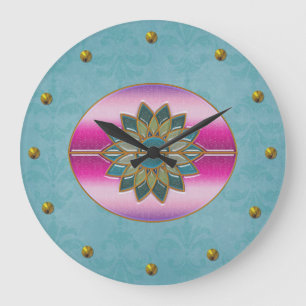 Elegant Turquoise & Pink Art Deco Wall Clock Große Wanduhr