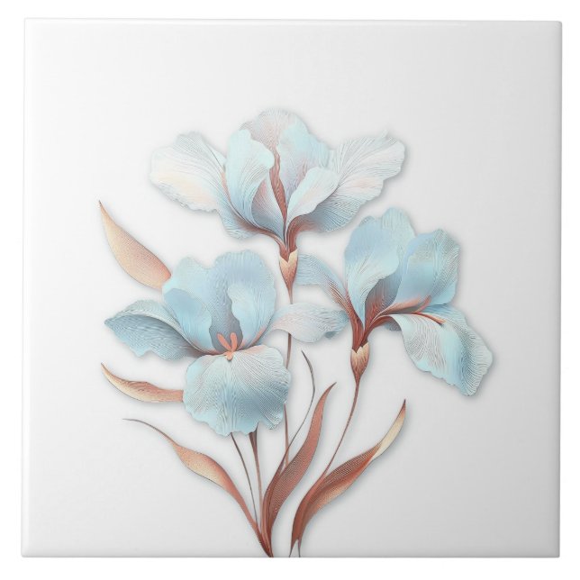 Elegant Turquoise Rose Gold Stylized Lilies Fliese (Vorderseite)