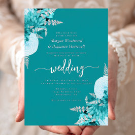 Elegant Turquoise Silver Floral Wedding Folieneinladung
