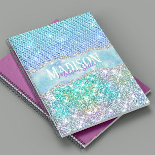 Elegant Turquoise unicorn faux glitter monogram No Notizblock
