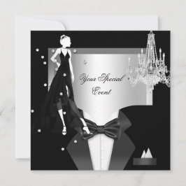 Elegant Tuxedo Gown Silver White Black Party Einladung