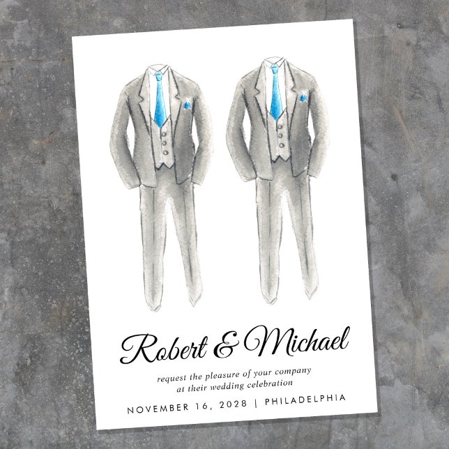 Elegant Tuxedo Watercolor Gay Wedding Einladung (An elegant wedding invitation to set the tone for an unforgettable event)
