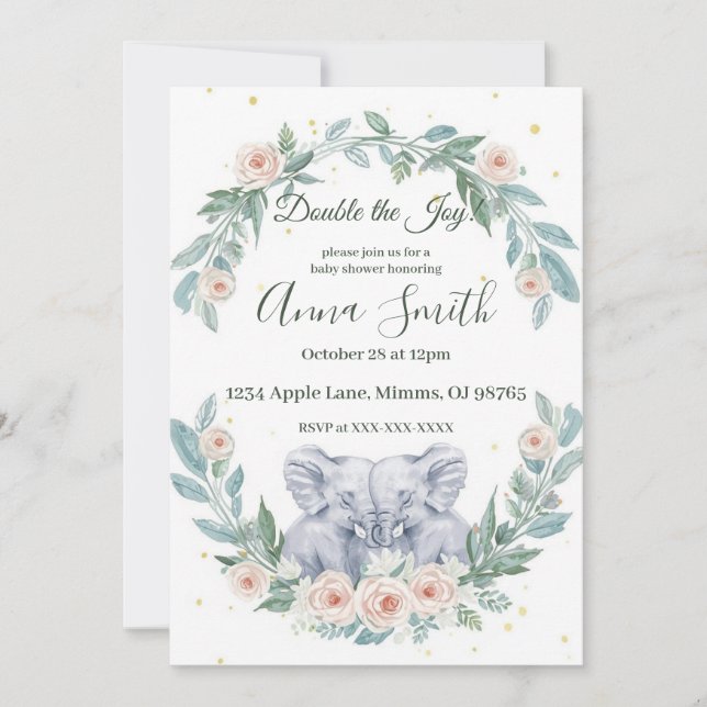 Elegant Twin Baby Shower Invitation – Watercolor Einladung (Vorderseite)