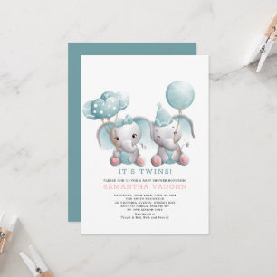 Elegant Twin Elephant Baby Shower Einladung