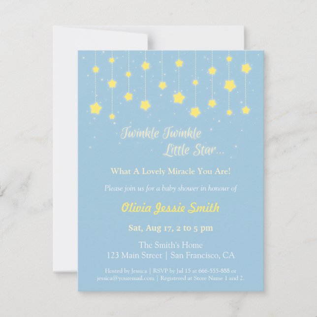 Elegant Twinkle Twinkle Little Star Baby Shower Einladung (Vorderseite)