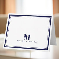 Elegant Two Border Monogram Chic Navy Blue
