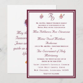 Elegant Two Hearts Catholic Wedding Invitation Einladung