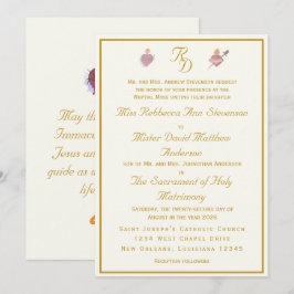 Elegant Two Hearts Catholic Wedding Invitation Einladung
