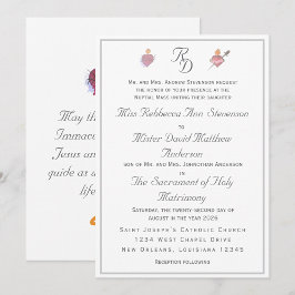 Elegant Two Hearts Catholic Wedding Invitation Einladung