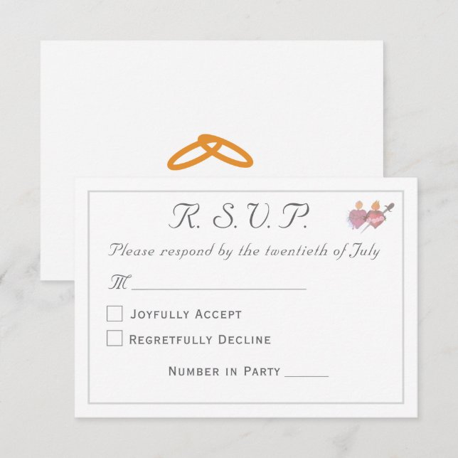 Elegant Two Hearts Catholic Wedding  RSVP Karte (Vorne/Hinten)