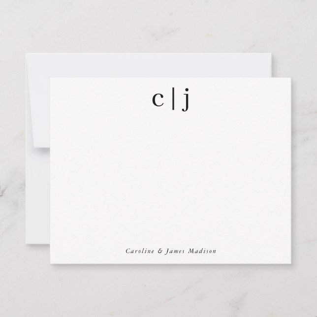 Elegant Two Initial Monogram Couple Stationery Mitteilungskarte (Vorderseite)