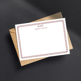 Elegant Two Monogram Maroon Red Geometric Border Mitteilungskarte