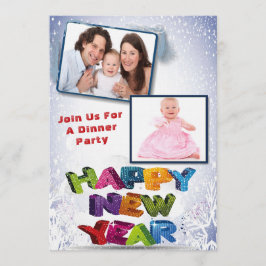 Elegant Two Photo Happy New Year’s Dinner Party Einladung