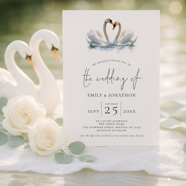 Elegant Two Swans Script Wedding Einladung (Von Creator hochgeladen)