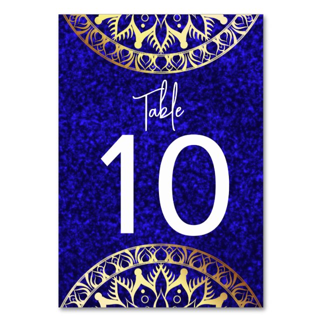 Elegant Two Tone Blue and Gold Mandala Tischnummer (Vorderseite)