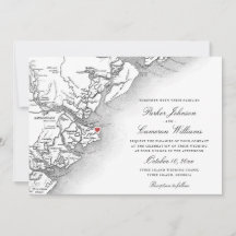 Elegant Tybee Island GA Karte Schwarz-weiße Hochze