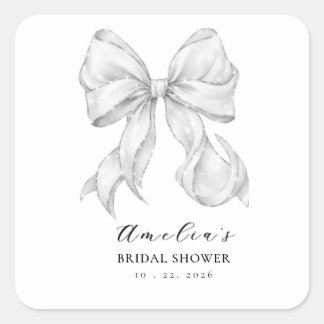 Elegant, tying the knot bridal shower white bow. quadratischer aufkleber
