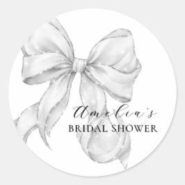 Elegant, tying the knot bridal shower white bow. runder aufkleber