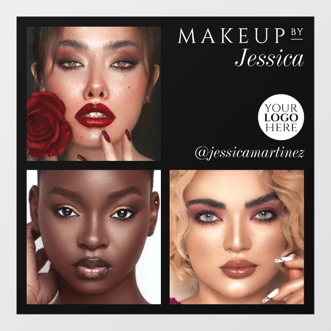 Elegant Typography Black 3 Photo Logo Makeup Fensteraufkleber (Blatt)