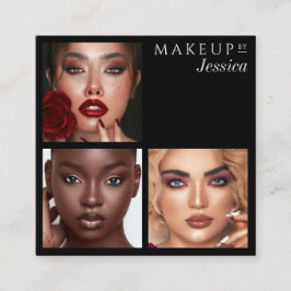 Elegant Typography Black 3 Photo Makeup Quadratische Visitenkarte