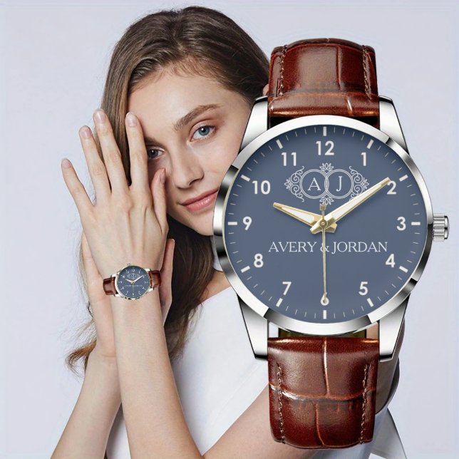 Elegant typography custom name Monogram Couple  Armbanduhr (Von Creator hochgeladen)