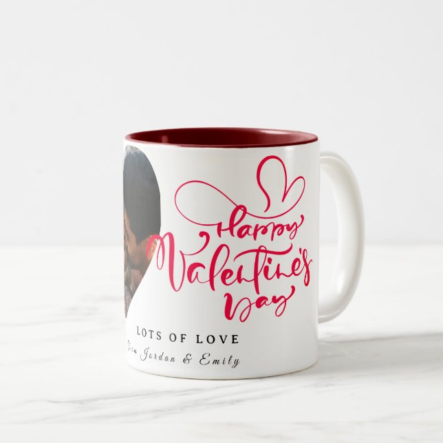 Elegant Typography Happy Valentines Day 1 Photo Zweifarbige Tasse (VorderseiteRechts)