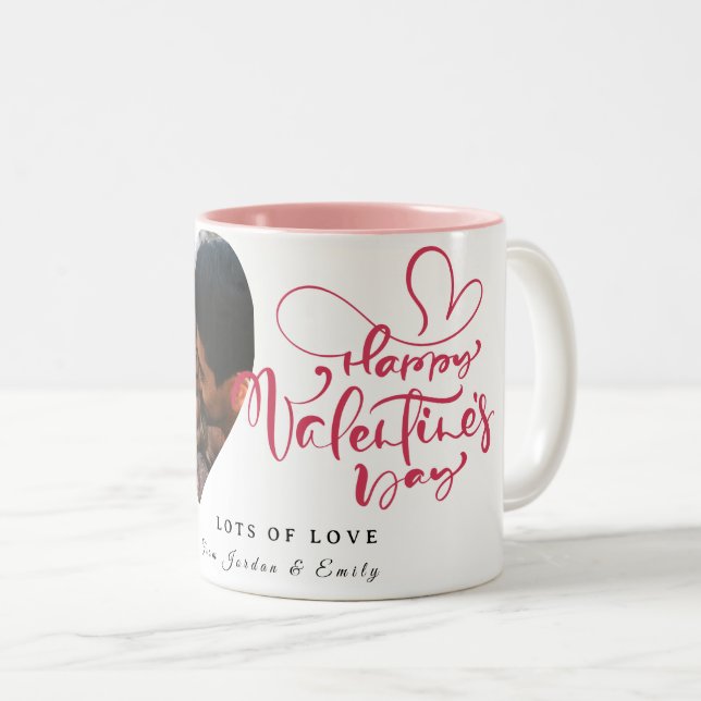 Elegant Typography Happy Valentines Day 1 Photo Zweifarbige Tasse (VorderseiteRechts)