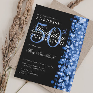 Elegant Überraschung 50. Geburtstag Glitzern Navy Einladung