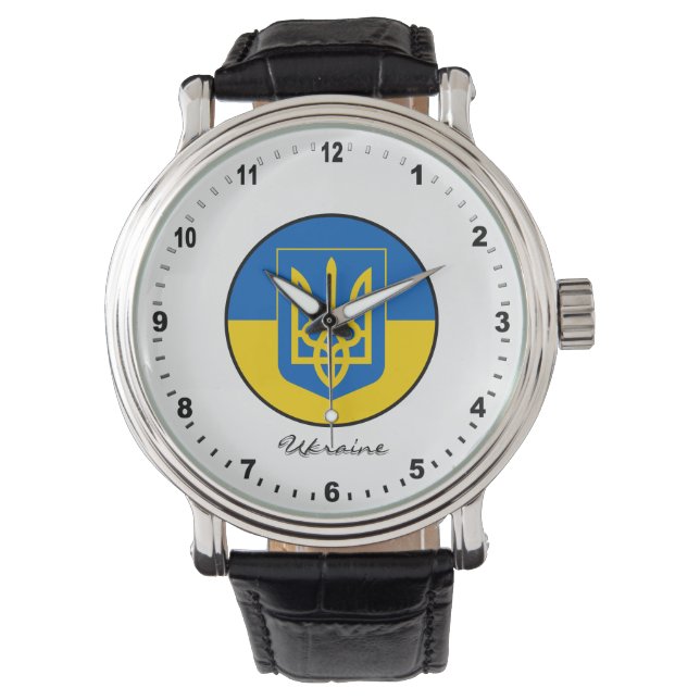 Elegant Ukraine Watch & Ukrainische Flagge / Kiew Armbanduhr (Vorderseite)