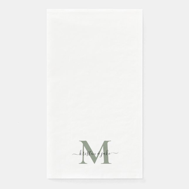 Elegant und einfache Salbei-Monogramm-Swash Serviette (Vorderseite)