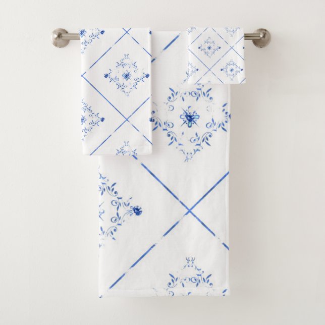 ELEGANT UND HÜBSCH WEISS BLAU BADEZIMMER TOWEL SET (Insitu)