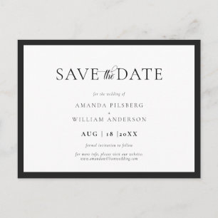 Elegant und klassisch Schwarz & Weiß Save the Date Postkarte
