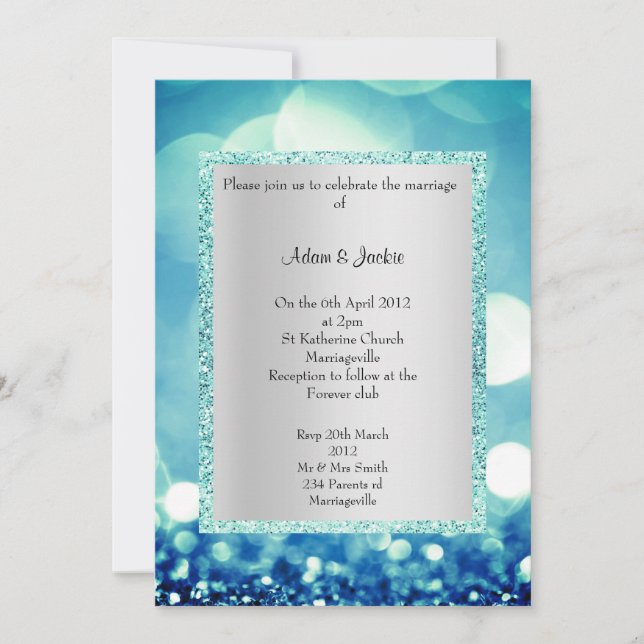 ELEGANT UND MODERN BLAUE AQUA GLITZER WEDD EINLADUNG (Vorderseite)