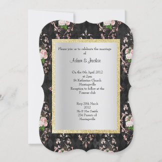 ELEGANT UND MODERN WEDN BLUMENDAMASK SCHWARZ EINLADUNG