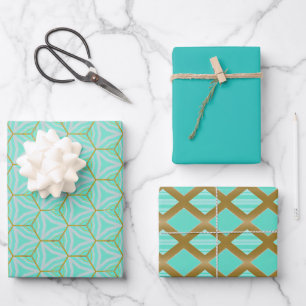 Elegant und trendy Aquamarine Blau und Gold Geschenkpapier Set