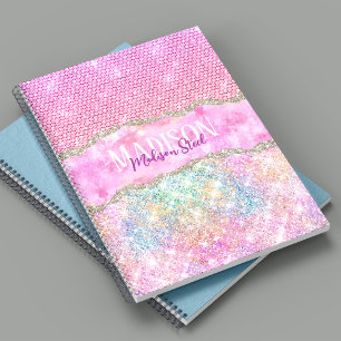 Elegant unicorn pink glitter rhinestone monogram notizblock