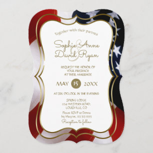Elegant Unique USA Flag Gold Wedding Einladung