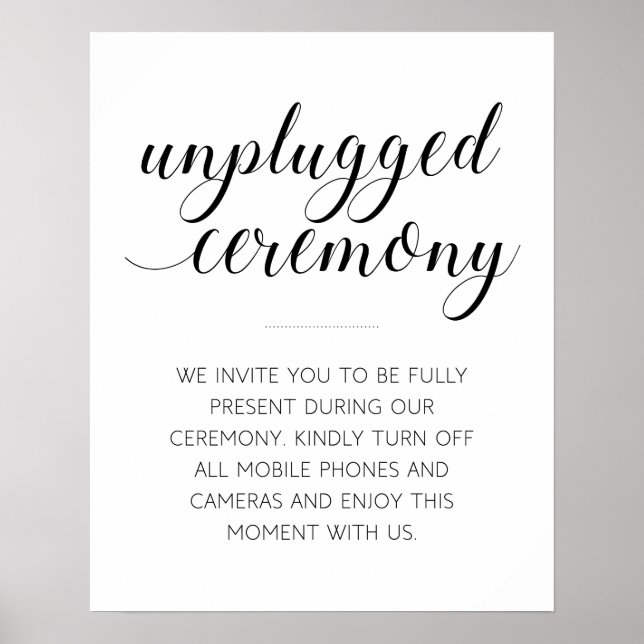 Elegant Unplugged Wedding Zeremony Sign Poster (Vorne)