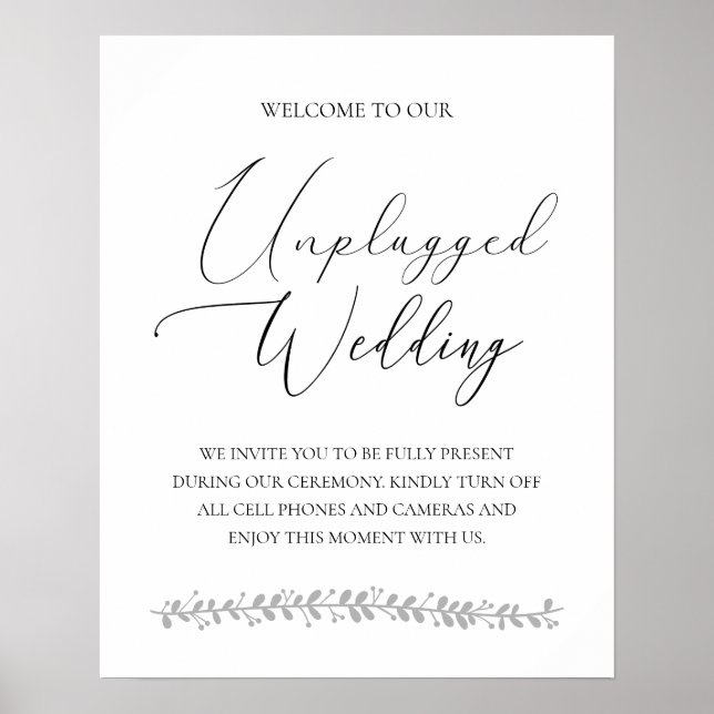 Elegant Unplugged Wedding Zeremony Sign Poster (Vorne)