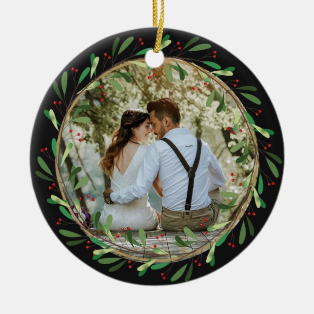 Elegant Unser erstes Weihnachtslied Mr. and Mrs. F Keramik Ornament (Vorne)