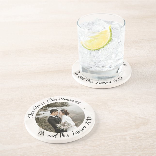 Elegant Unser Foto zum Hochzeitsfest zum ersten Ma Getränkeuntersetzer (Seite)
